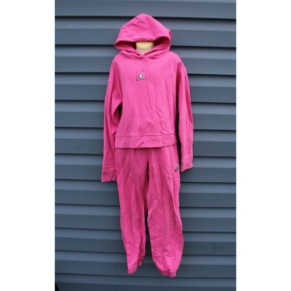 Jordan Girls Size (M 10-12 Yo) 2 Piece Track Suit Hoodie Sweats Bright Pink Pant